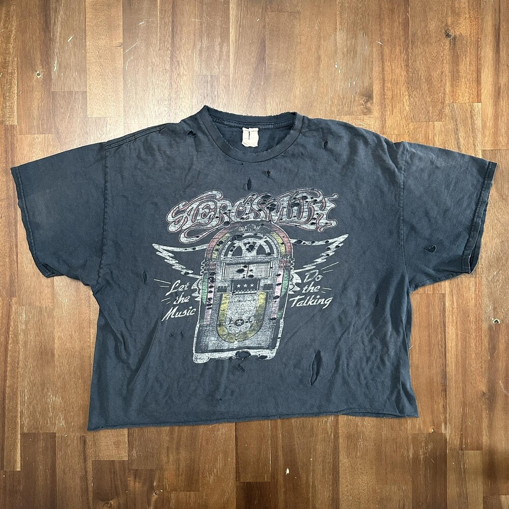 Aerosmith Shirt Men's Extra Large Music Do the Talking Vintage Thrashed Cropped